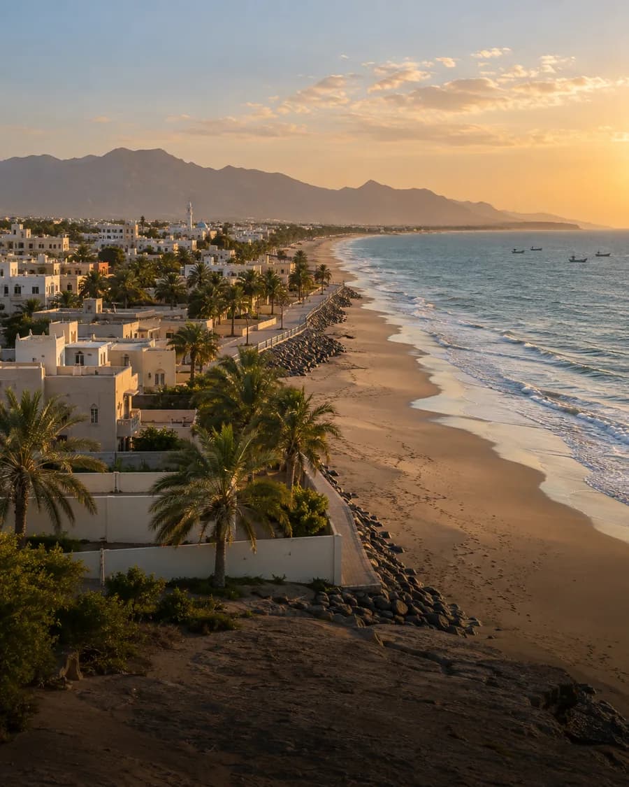 Al Seeb beachfront and low-rise coastal neighborhood
