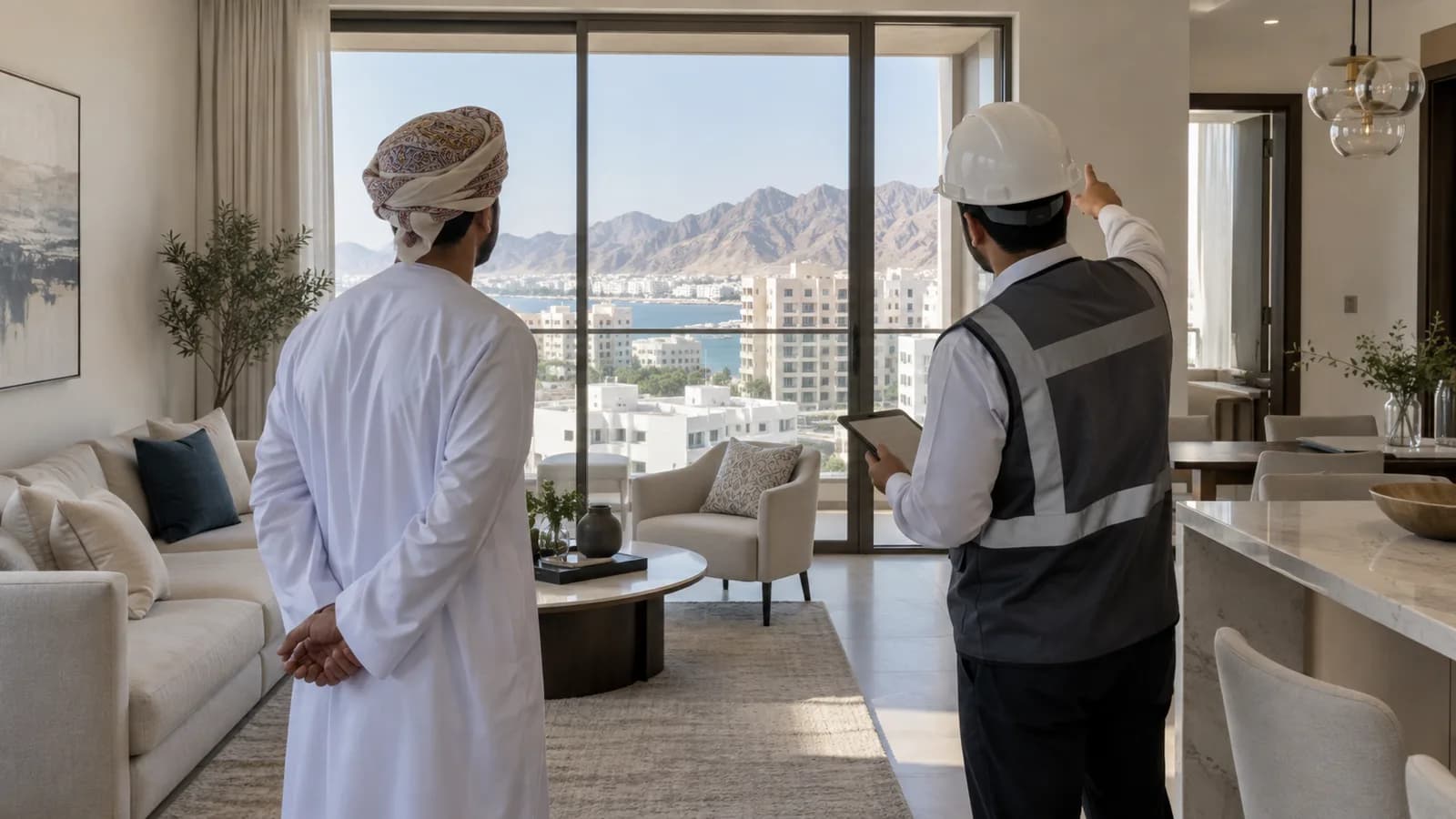 Buyers inspecting a residential interior in Muscat